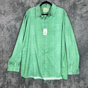 Royaura Hawaiian Shirt Mens 2XL Green Longsleeve Comfort Lightweight Button Up
